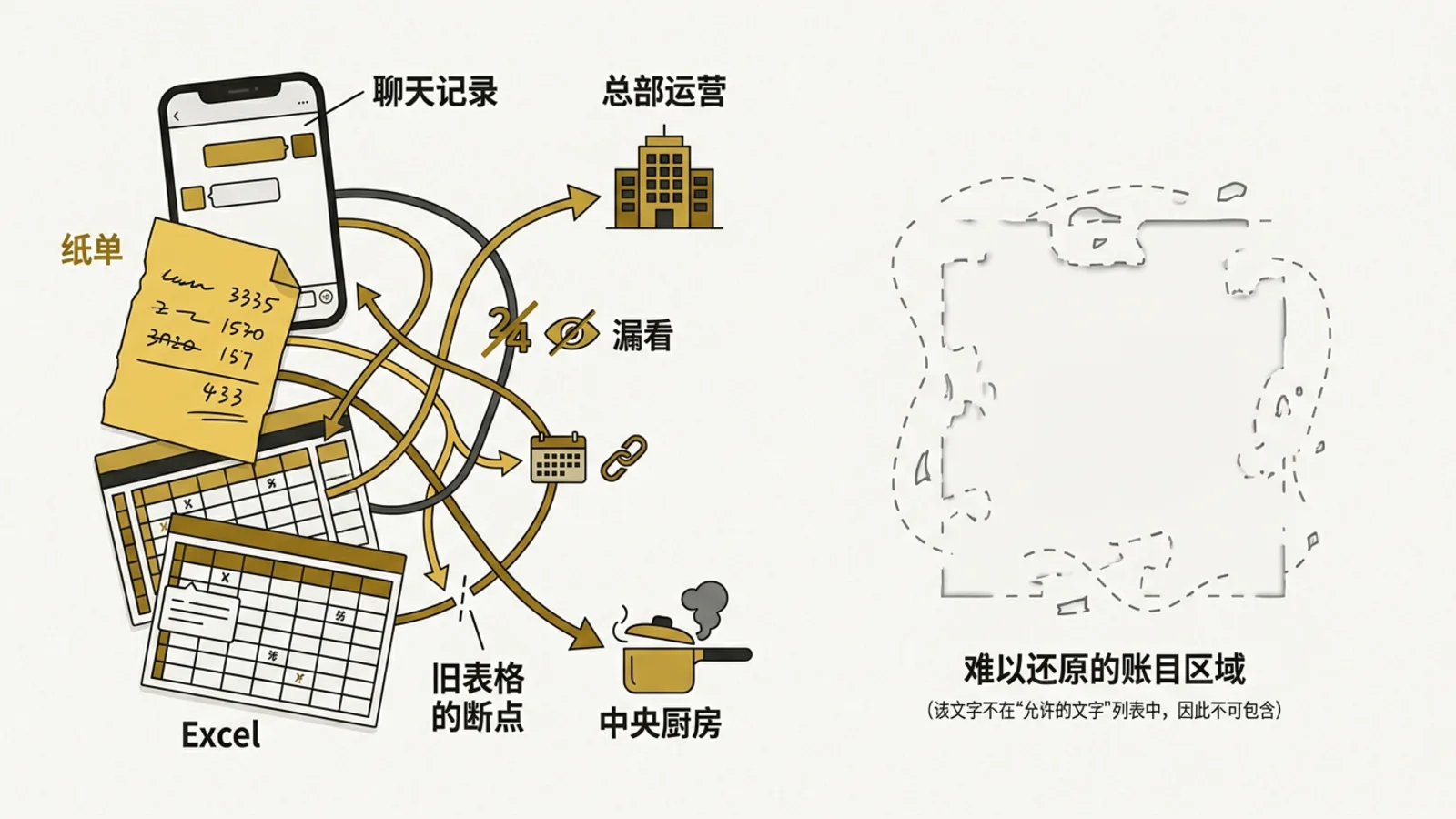 Scattered records across WeChat groups, paper slips and Excel make it hard to reconstruct what happened to an order