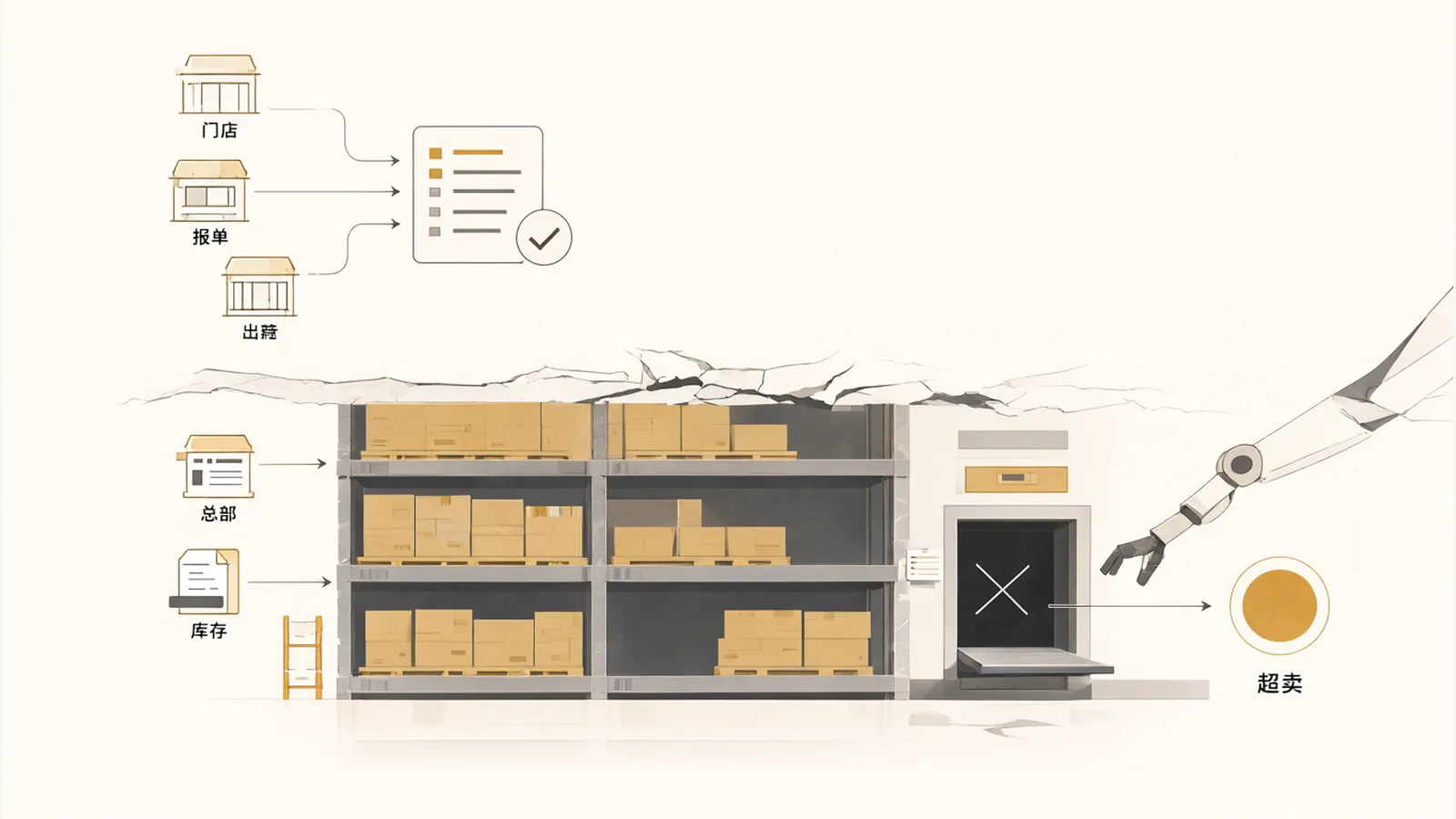 Stores place orders and HQ says yes, but there's a gap between that and a nearly empty inventory — the shortage only shows up at dispatch