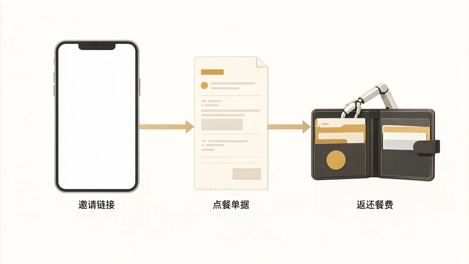 神秘顾客从手机收到邀请链接,上传小票,最后领回餐费的流程