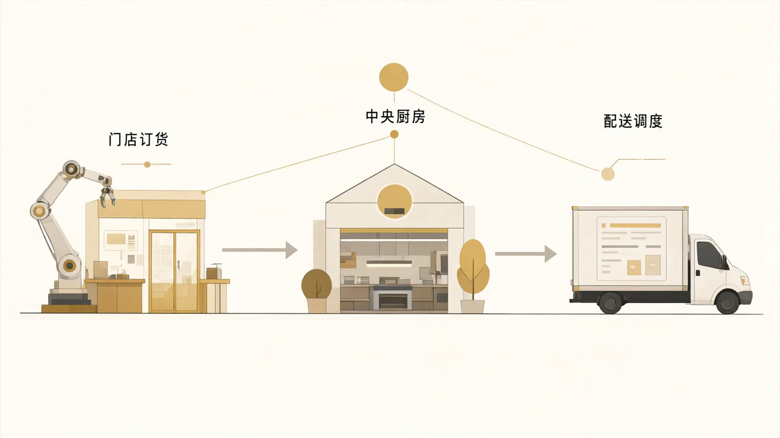 门店订货、中央厨房生产、配送调度连成一条链路,由同一个系统串起